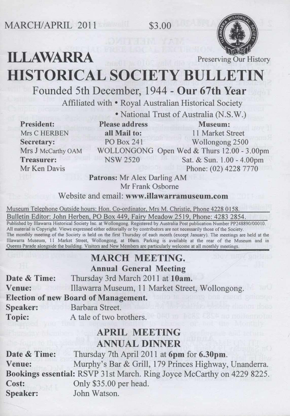 Illawarra Historical Society Bulletin March-April 2011