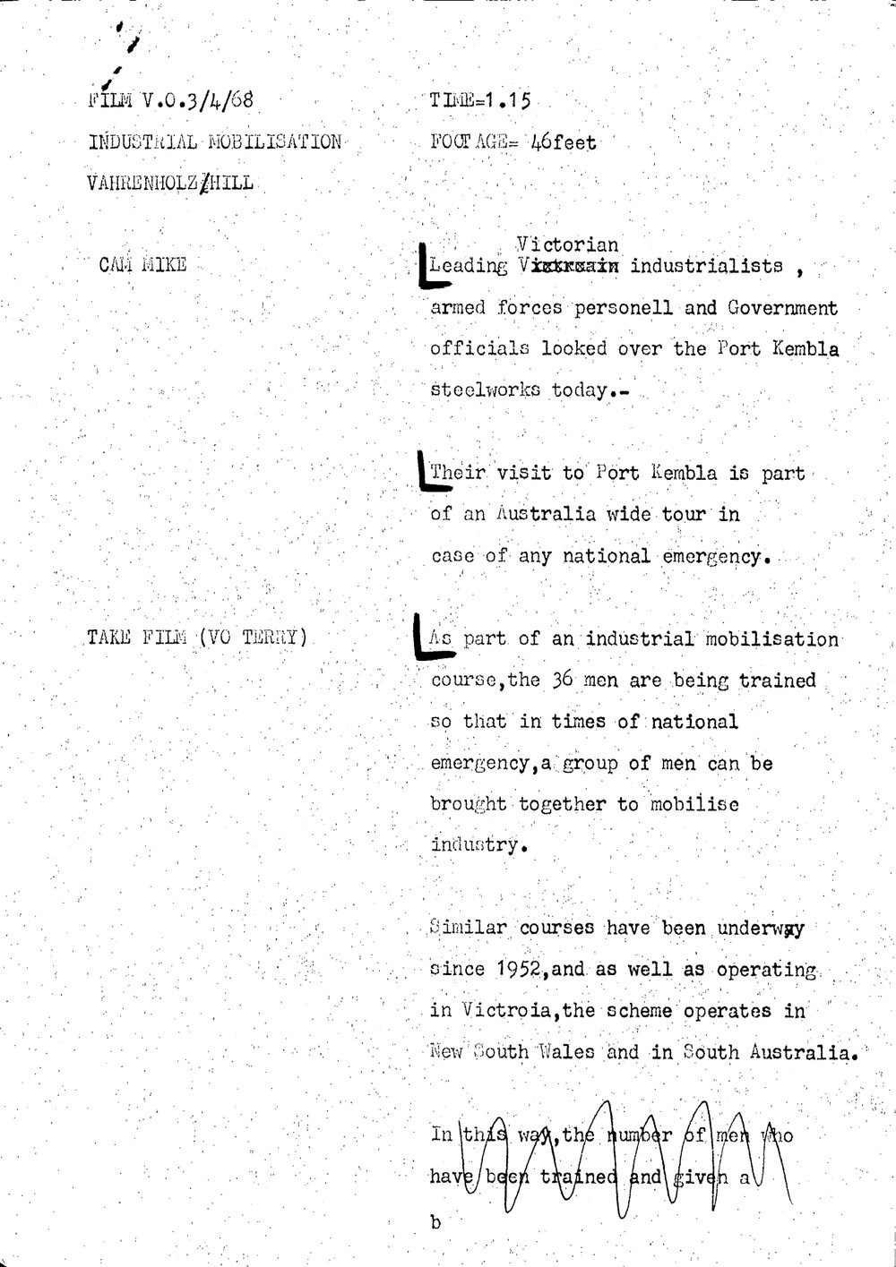 WIN News Anchor Script 03 April 1968