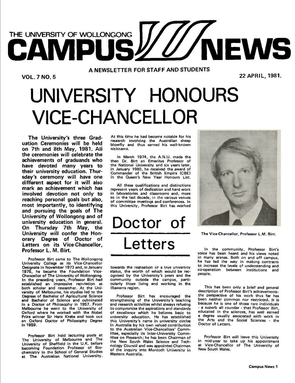 Campus News 22 April 1981 vol 7 no 5