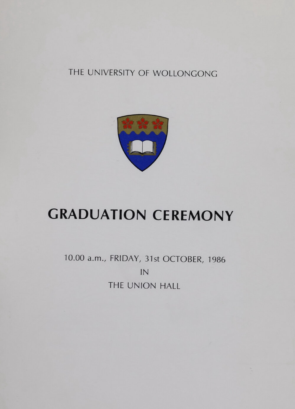 University of Wollongong Graduation Booklet - 31 October 1986