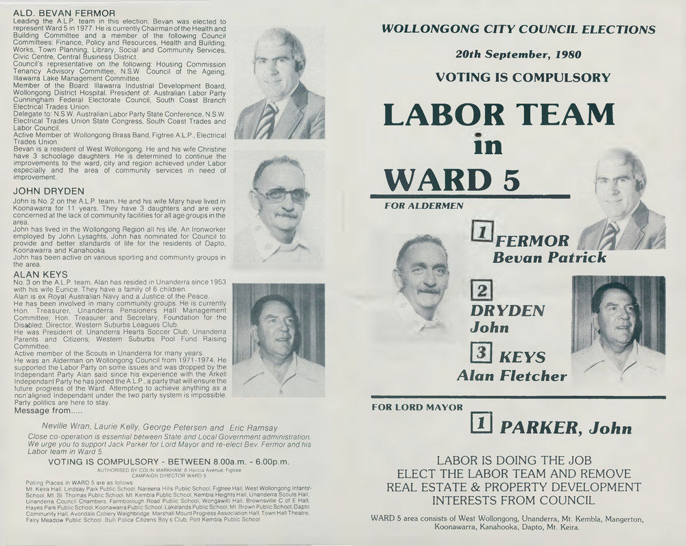 City of Wollongong Council elections, Australian Labor Party how to vote leaflet, Ward 5