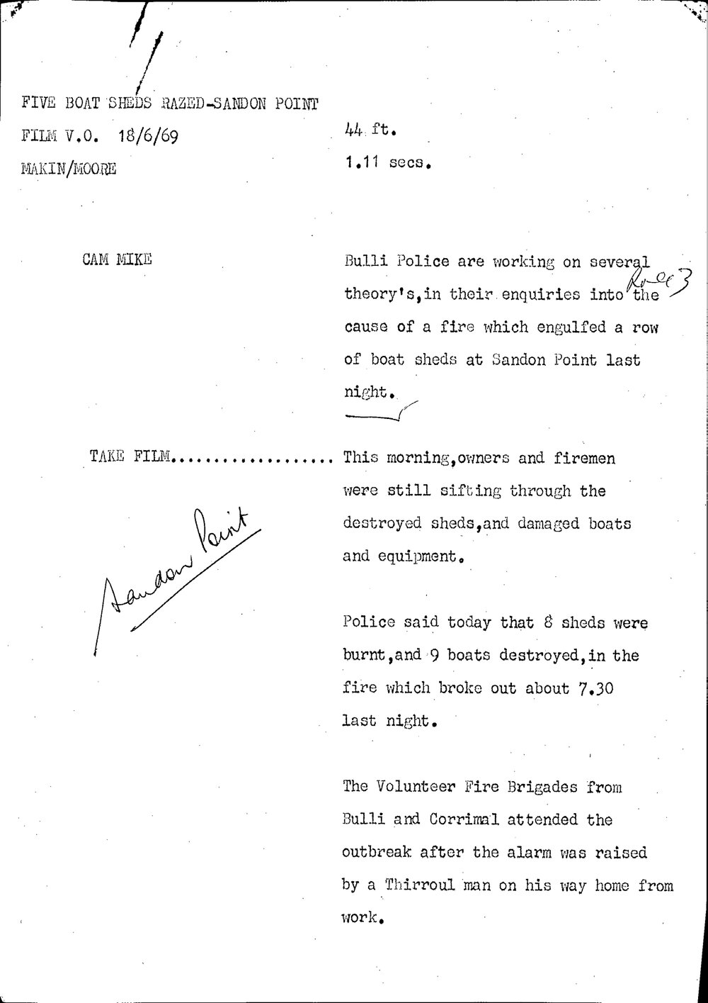 WIN News Anchor Script 18 June 1969