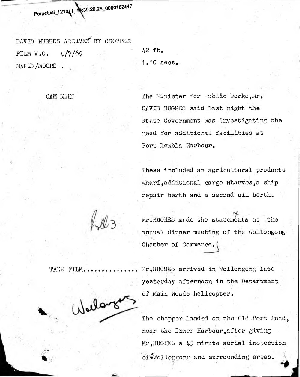 WIN News Anchor Script 04 July 1969