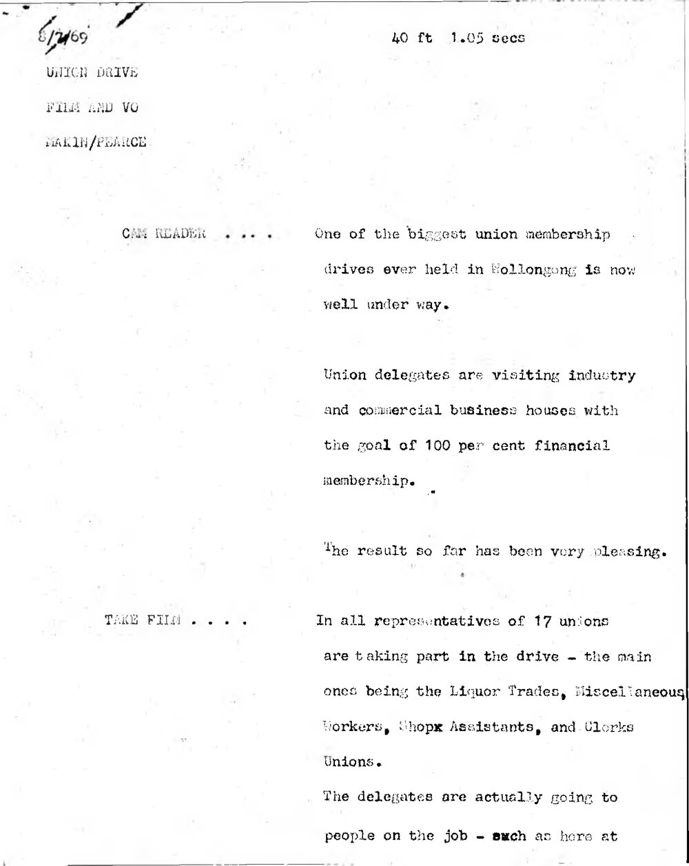 WIN News Anchor Script 08 July 1969