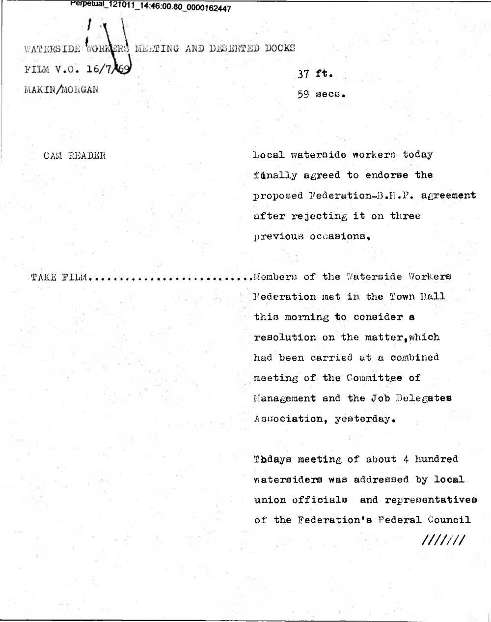 WIN News Anchor Script 16 July 1969