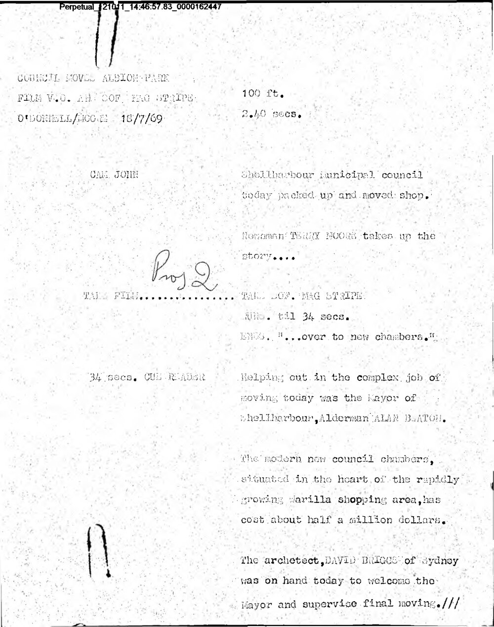 WIN News Anchor Script 18 July 1969