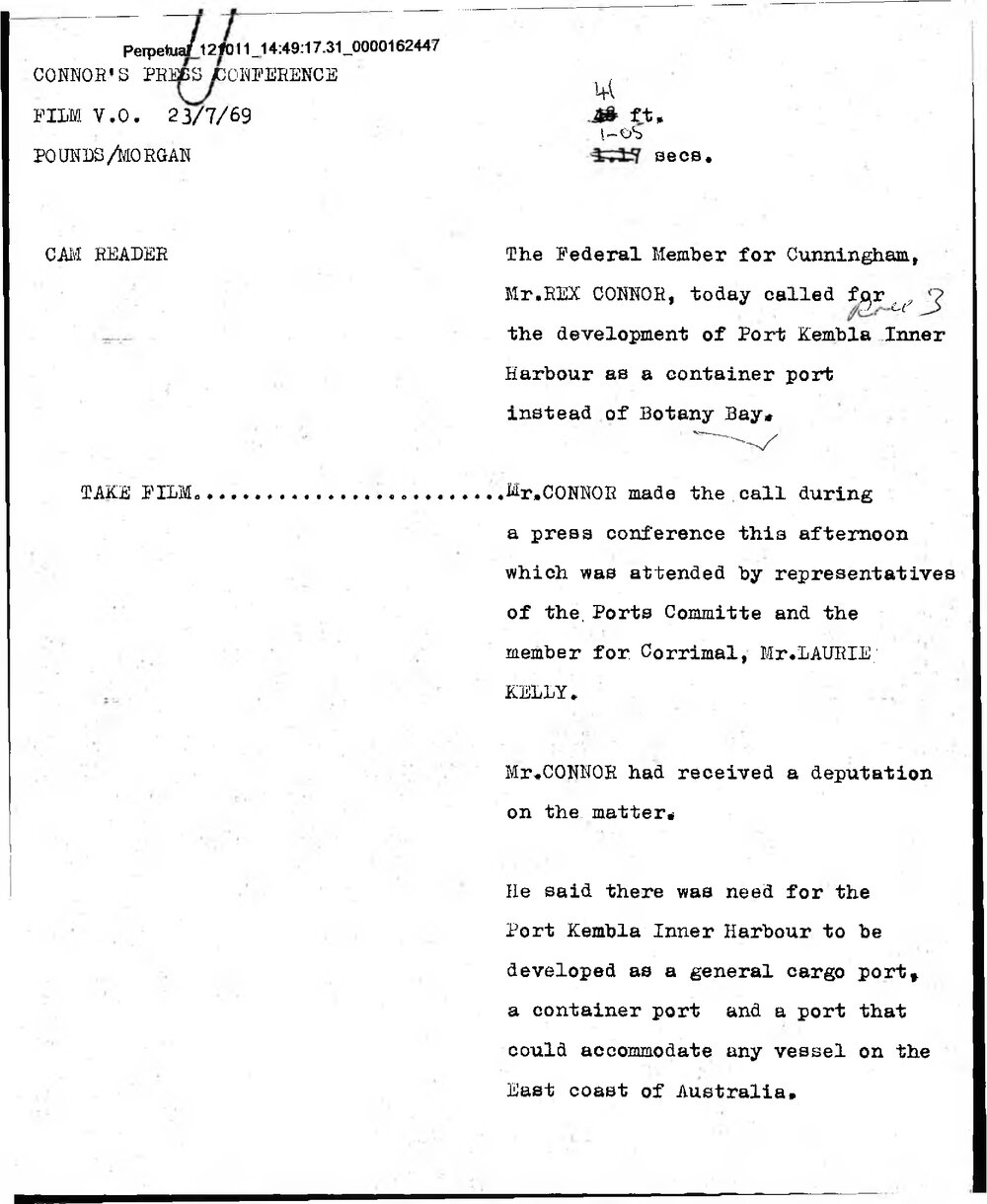WIN News Anchor Script 23 July 1969