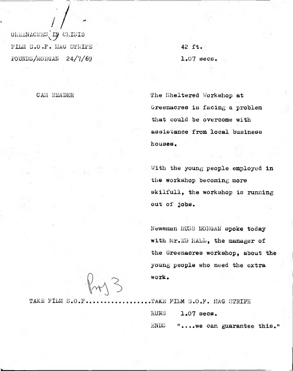 WIN News Anchor Script 24 July 1969
