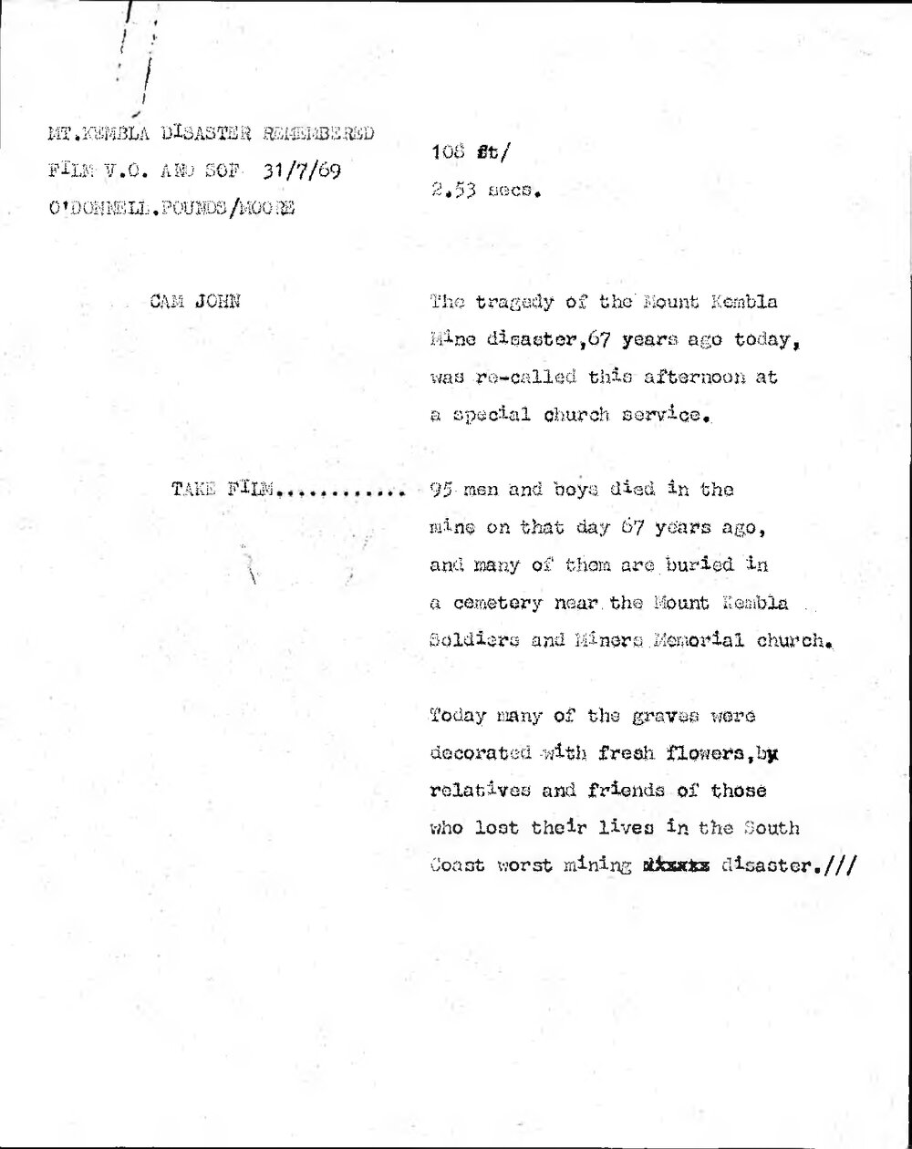 WIN News Anchor Script 31 July 1969