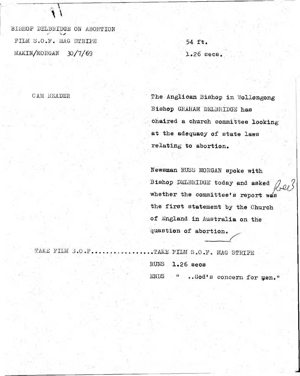 WIN News Anchor Script 30 July 1969
