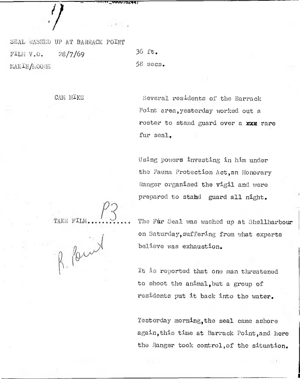 WIN News Anchor Script 28 July 1969