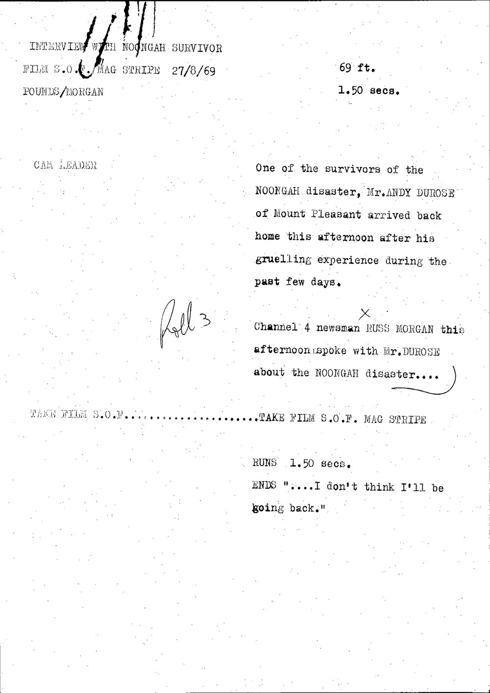 WIN News Anchor Script 27 August 1969