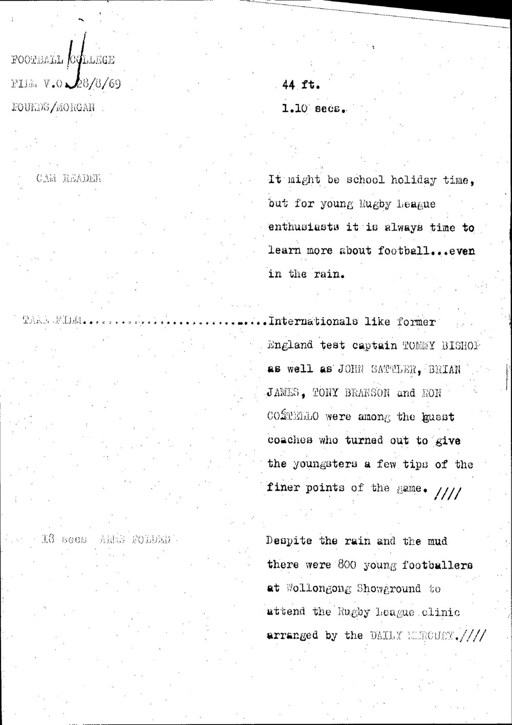 WIN News Anchor Script 28 August 1969