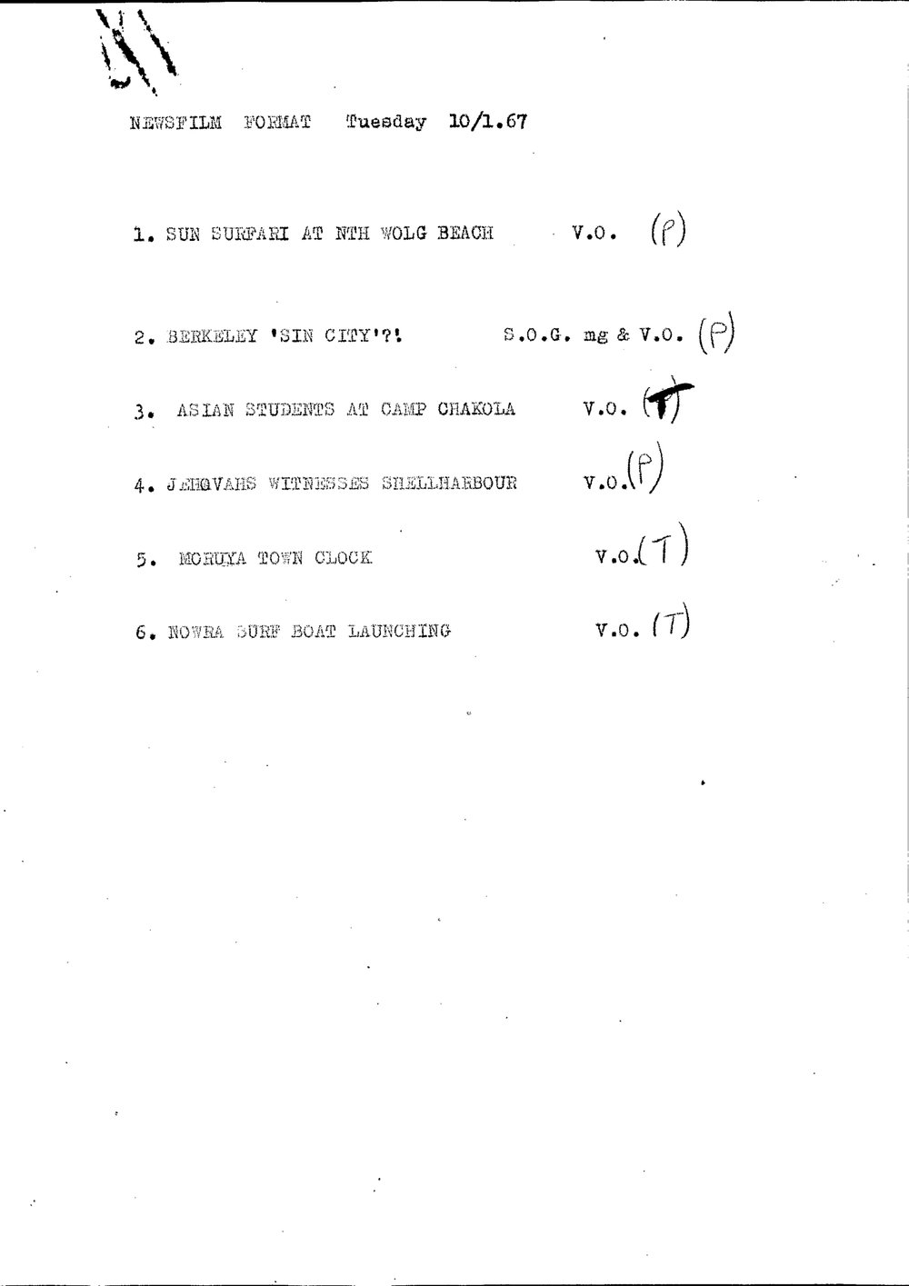 WIN News Anchor Script 10 January 1967