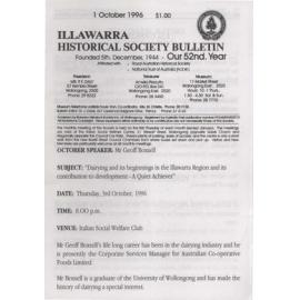 Illawarra Historical Society Bulletin October 1996