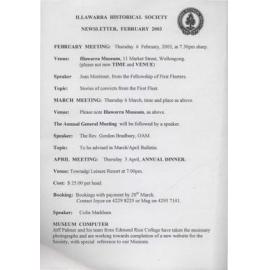 Illawarra Historical Society Bulletin February 2003
