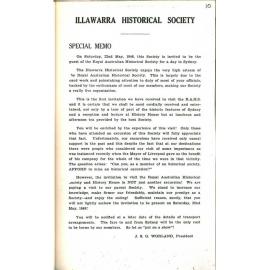Illawarra Historical Society Bulletin April 1948 Special Memo 