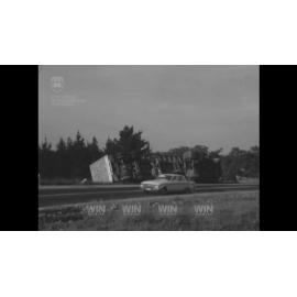 Refrigerated truck on its side