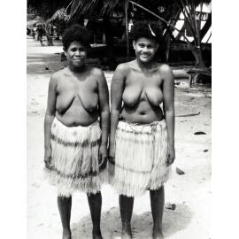 Mortlock Island women wearing different hibiscus fibre skirts