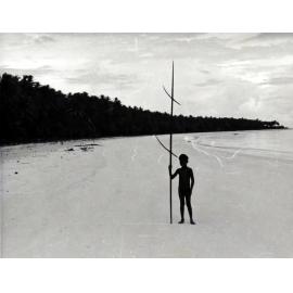 Tasman Island boy holding war spear