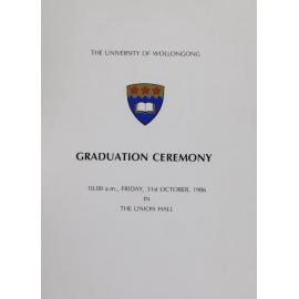University of Wollongong Graduation Booklet - 31 October 1986