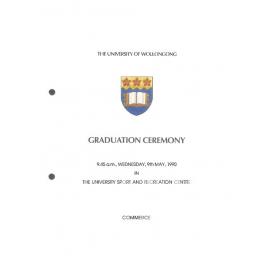 University of Wollongong Graduation Booklet - Commerce 9 May 1990