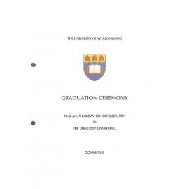 University of Wollongong Graduation Booklet - Commerce 10 October 1991