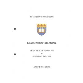 University of Wollongong Graduation Booklet - Arts and Engineering 11 October 1991
