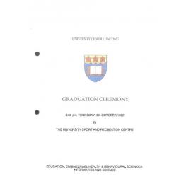 University of Wollongong Graduation Booklet - Education, Engineering, Health and Behavioural Sciences, Informatics and Science 8 October 1992