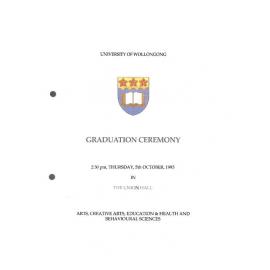 University of Wollongong Graduation Booklet - Arts, Creative Arts, Education and Health and Behavioural Sciences 5 October 1995