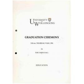 University of Wollongong Graduation Booklet - Education 9 May 1996