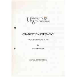 University of Wollongong Graduation Booklet - Arts and Education 9 May 1996