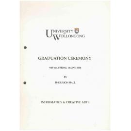 University of Wollongong Graduation Booklet - Informatics and Creative Arts 10 May 1996