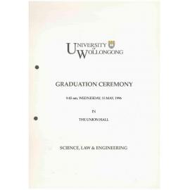 University of Wollongong Graduation Booklet - Science, Law and Engineering 15 May 1996