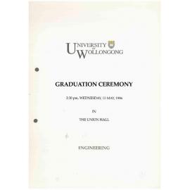 University of Wollongong Graduation Booklet - Engineering 15 May 1996