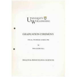 University of Wollongong Graduation Booklet - Health and Behavioural Sciences 16 May 1996