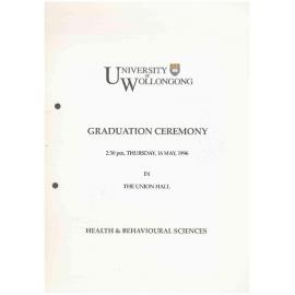 University of Wollongong Graduation Booklet - Health and Behavioural Sciences 16 May 1996