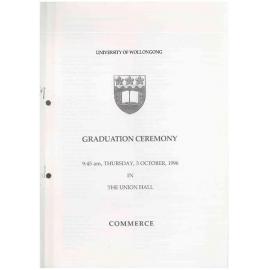 University of Wollongong Graduation Booklet - Commerce 3 October 1996