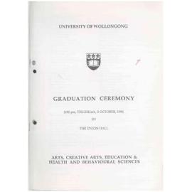 University of Wollongong Graduation Booklet - Arts, Creative Arts, Education and Health and Behavioural Sciences 3 October 1996