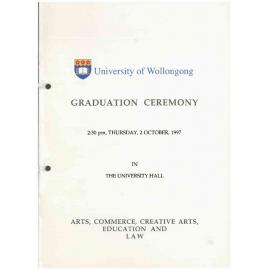 University of Wollongong Graduation Booklet - Arts, Commerce, Creative Arts, Education and Law 2 October 1997