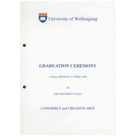 University of Wollongong Graduation Booklet - Commerce and Creative Arts 27 April 1998