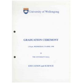 University of Wollongong Graduation Booklet - Education and Science 29 April 1998
