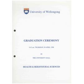 University of Wollongong Graduation Booklet - Health and Behavioural Sciences 30 April 1998