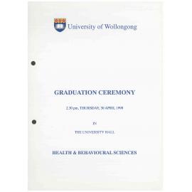 University of Wollongong Graduation Booklet - Health and Behavioural Sciences 30 April 1998