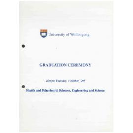 University of Wollongong Graduation Booklet - Health and Behavioural Sciences, Engineering and Science  1 October 1998