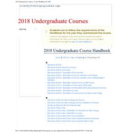 University of Wollongong Undergraduate Handbook 2018