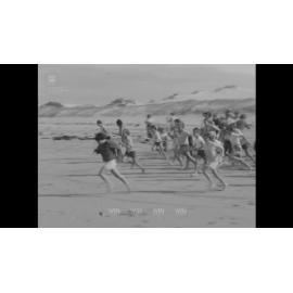 A large group of people run to collect pippis