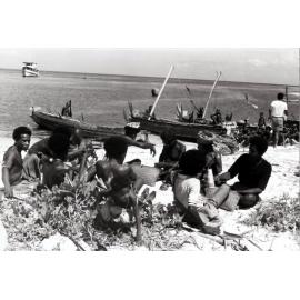 Canoes gathered for a gala day at Momote
