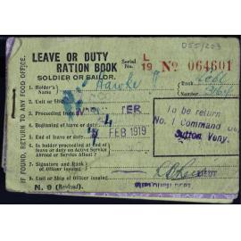 Leave or duty ration book : soldier or sailor