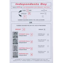Shellharbour Council elections, Independent how to vote leaflet, Group A